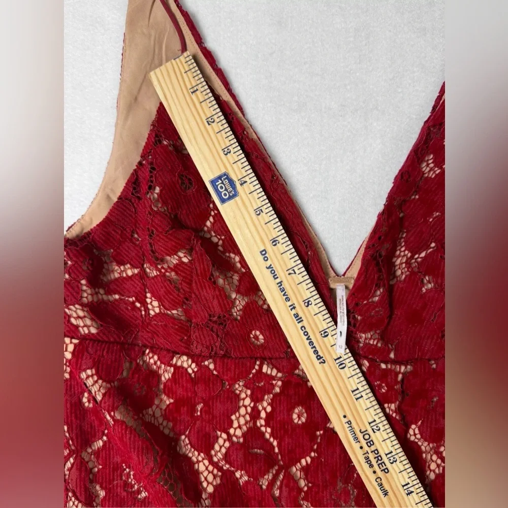 Free People Size‎ 12 Red Love Laced Corduroy V-Neck Mini Dress